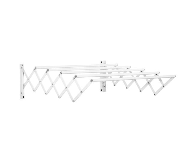 Homcom estendal de parede extensível de 63,5cm de metal com 5 barras para interior e exterior carga 10kg 63,5x60x20cm branco