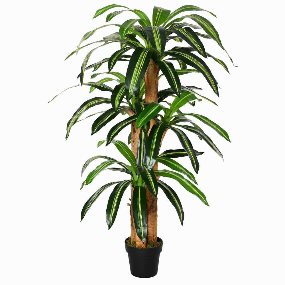 Outsunny planta artificial decorativa dracaena com pote árvore sintética 66 folhas para jardim varanda escritório sala ø20x160 cm verde
