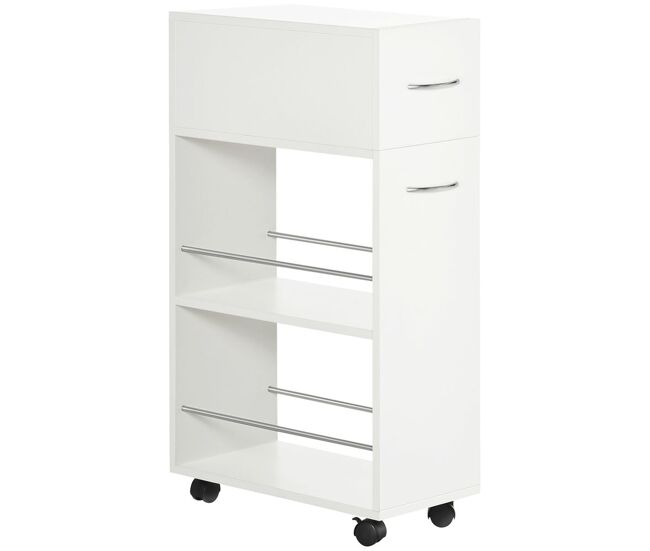 Homcom carrinho de cozinha com 1 gaveta e 2 prateleiras abertas carrinho de cozinha auxiliar cm rodas para sala de jantar casa de banho 25x50x85cm