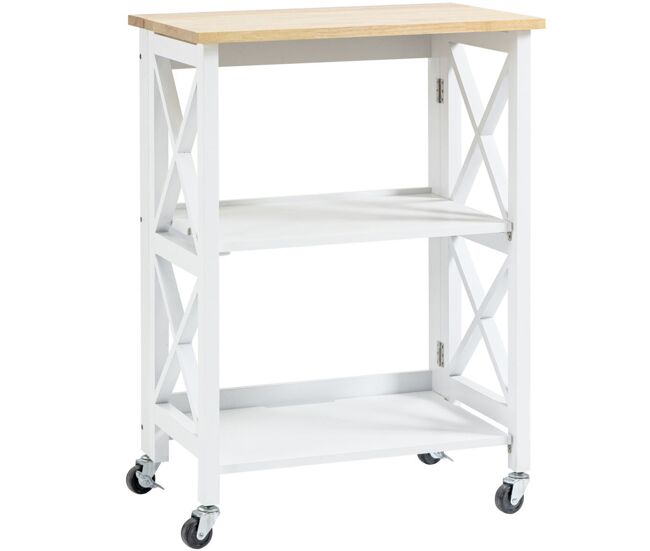 Homcom carrinho de cozinha dobrável carrinho de serviço com rodas e prateleiras de 2 níveis 60x40x84cm branco