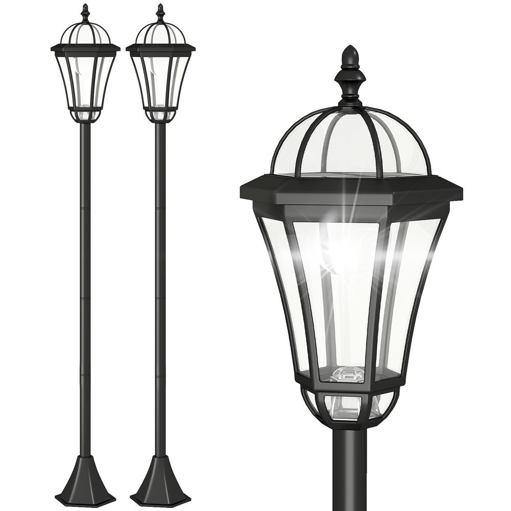 Outsunny 2 candeeiros solares de jardim com 2 luzes led branca impermeável ip44 ligação automática conjunto de 2 candeeiros de exterior para caminho
