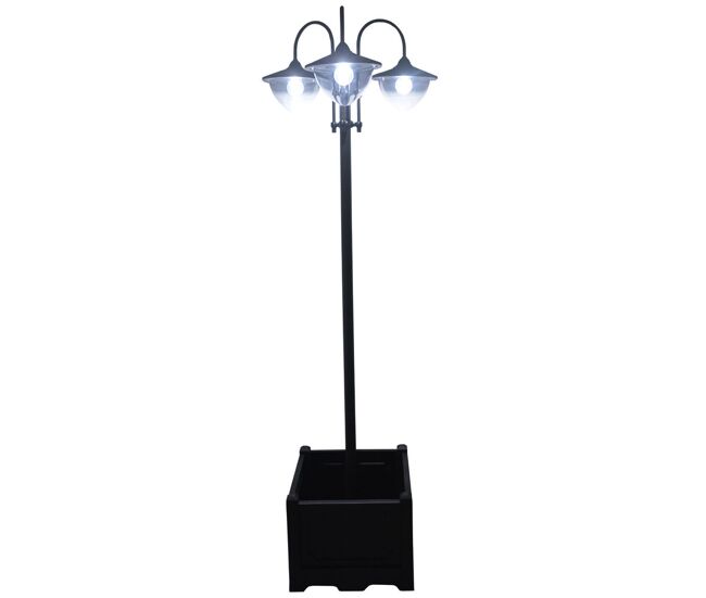 Outsunny candeeiro solar de jardim com 18 luzes led branco frio 6000k impermeável ip44 sensor de noite e base em forma de floreira candeeiro de