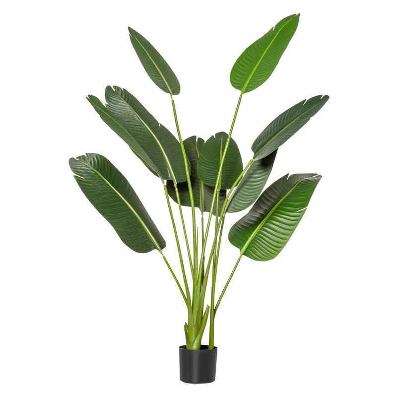 Homcom planta artificial bananeira de 160cm com vaso e 10 folhas realistas planta tropical sintética para decoração em interior e exterior escritório casa verde