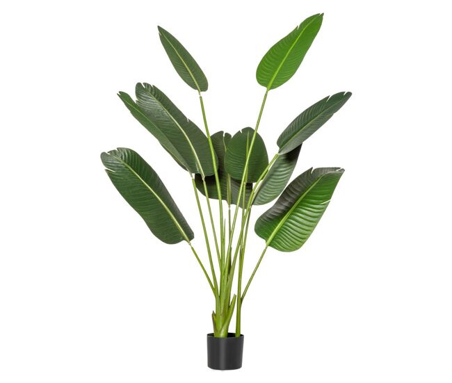 Homcom planta artificial bananeira de 160cm com vaso e 10 folhas realistas planta tropical sintética para decoração em interior e exterior escritório casa verde