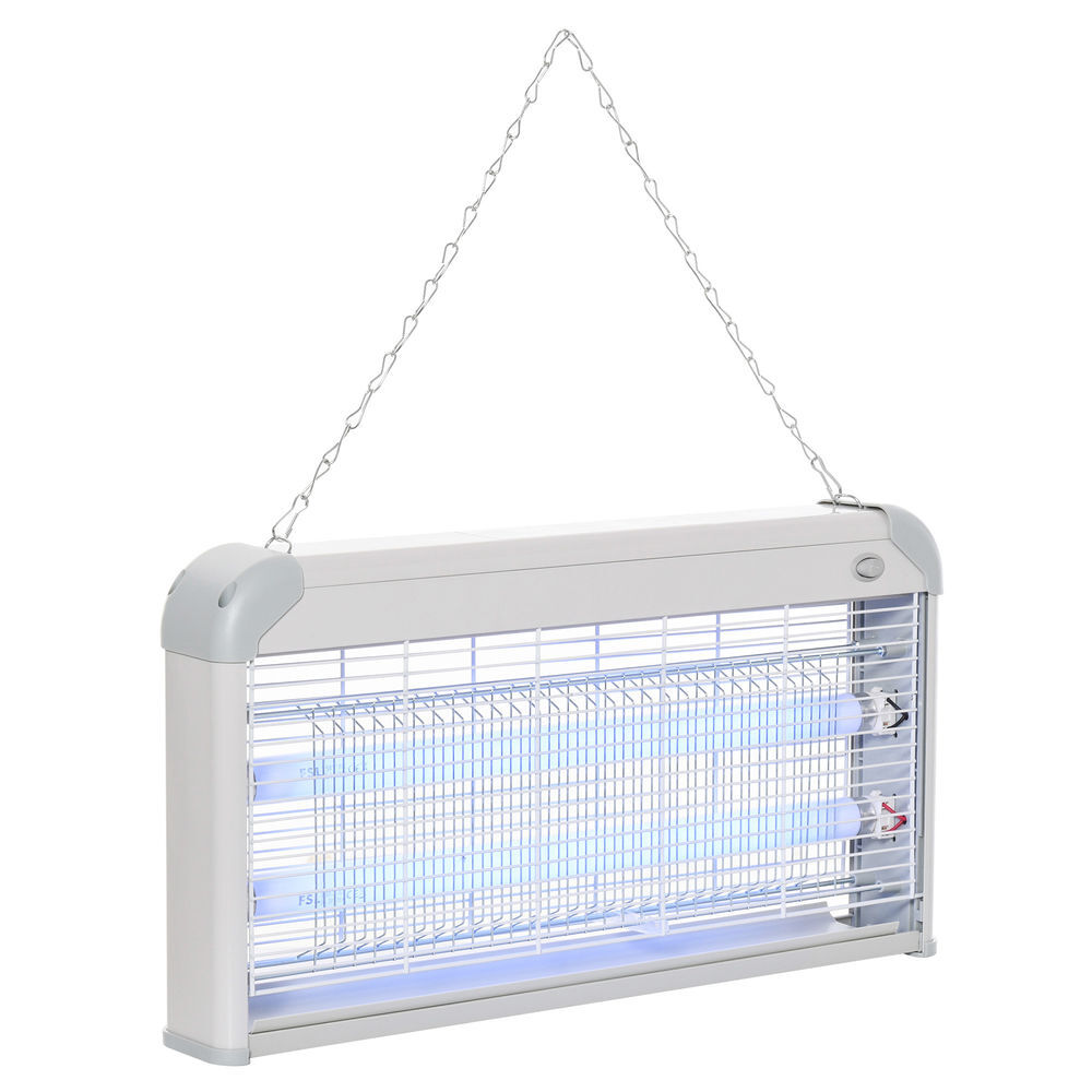 Outsunny lâmpada anti-mosquitos elétrica 30w mata mosquitos elétrico área 60 m² seguro e eficaz com luz uv para exterior e interior 48,5x8,5x26,5cm