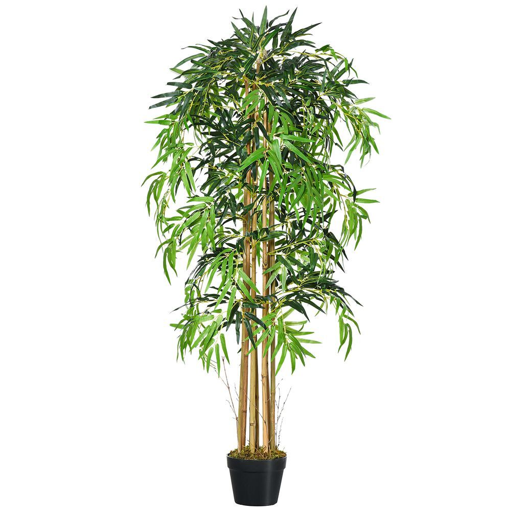 Outsunny bambu artificial 150cm com vaso decorativo planta sintética realística ø18x150 cm verde