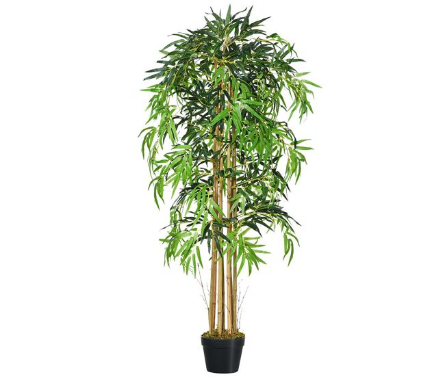 Outsunny bambu artificial 150cm com vaso decorativo planta sintética realística ø18x150 cm verde