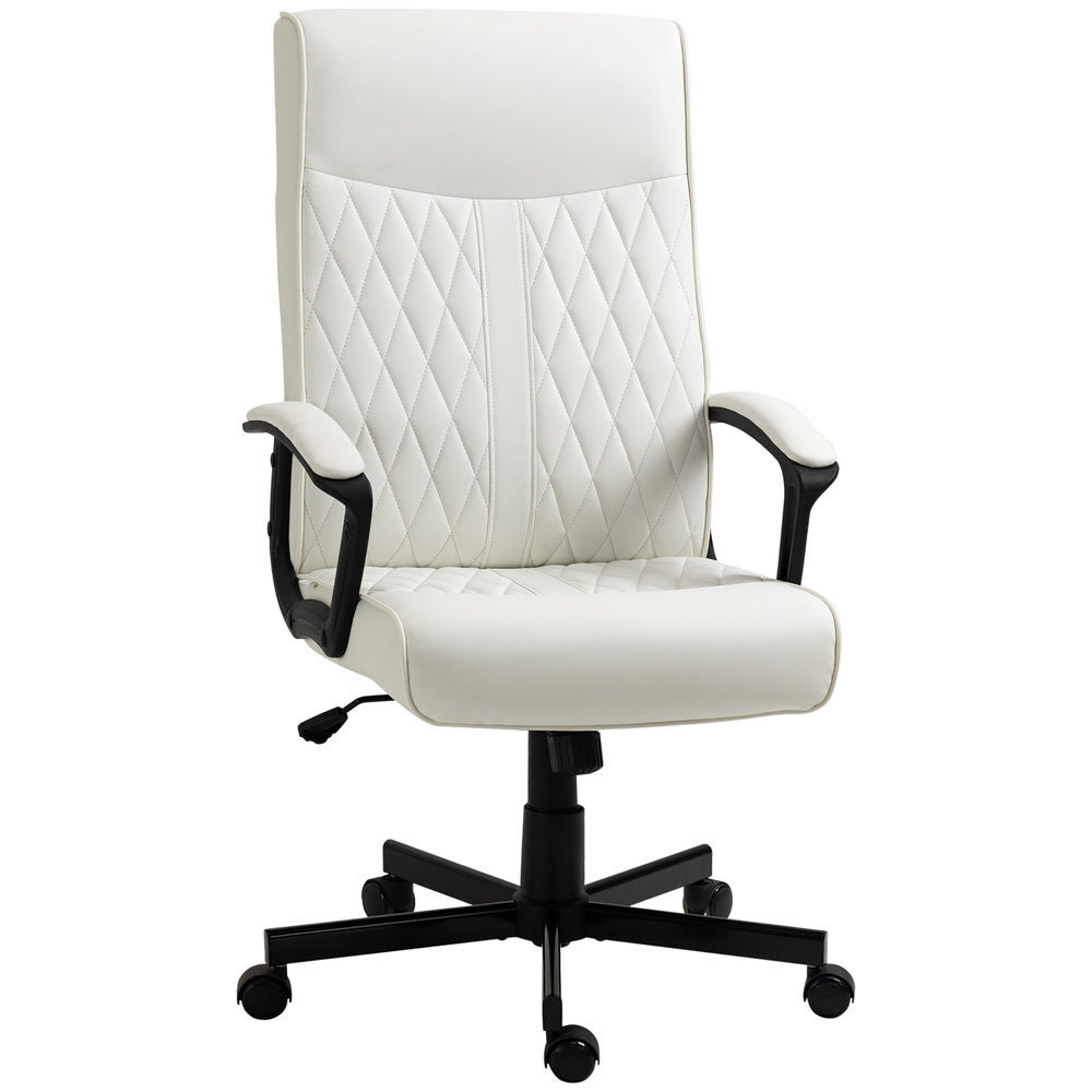 Vinsetto cadeira de escritório giratória 360° cadeira de escritório com encosto alto altura ajustável e função de inclinação para escritório carga 120kg 65x65x102-112,5cm blanc creme