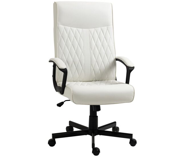 Vinsetto cadeira de escritório giratória 360° cadeira de escritório com encosto alto altura ajustável e função de inclinação para escritório carga 120kg 65x65x102-112,5cm blanc creme