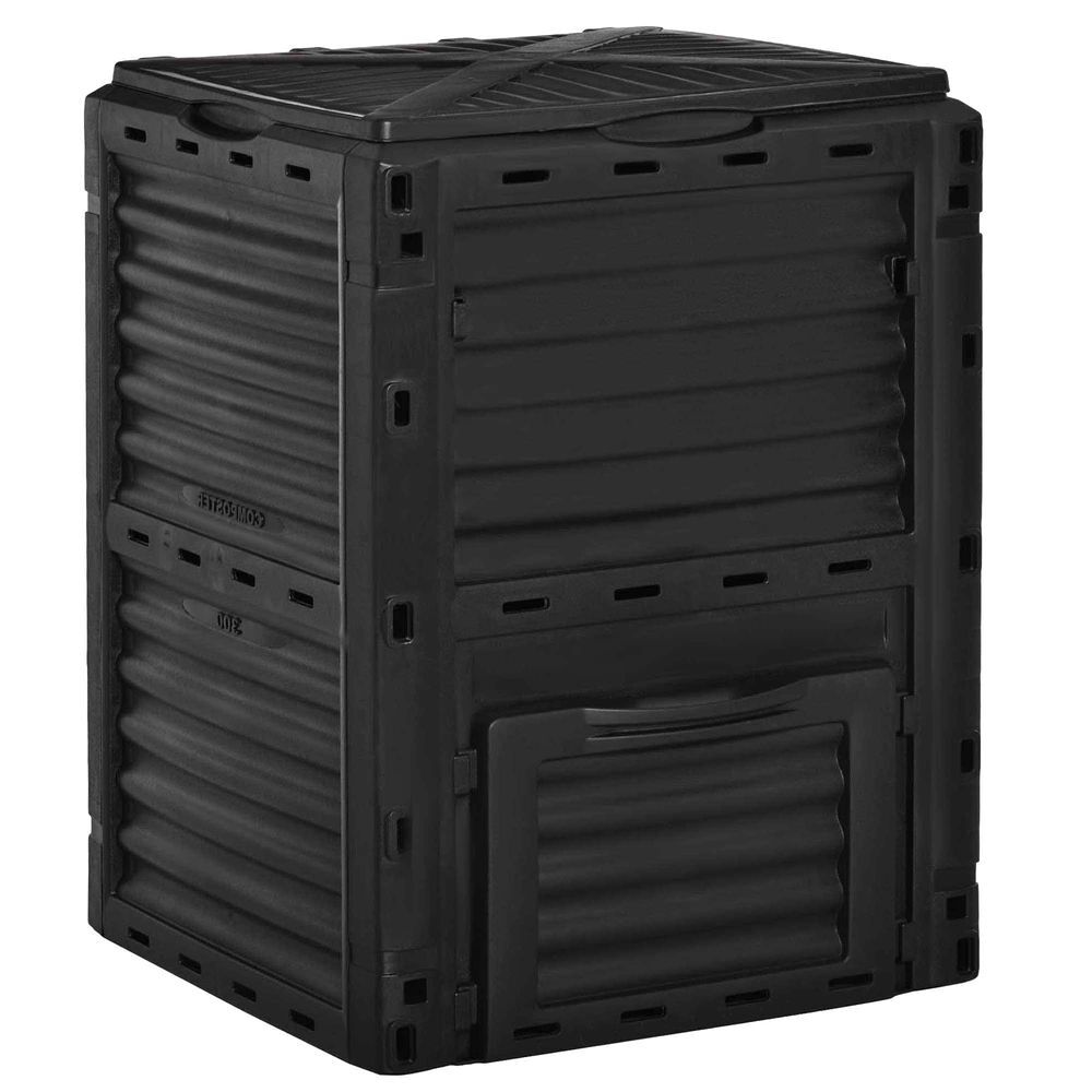 Outsunny compostor capacidade de 300l compostor orgânico para a produção de fertilizante de jardim com 48 respiradouros 60,5x60,5x81,5cm preto