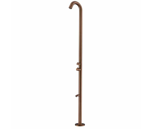 Chuveiro exterior quartu em aisi inox 316l gold rpsa steel. chuveiro com entrada de água quente e fria diâmetro do tambor 60 mm h 2289 mm. com cabeça