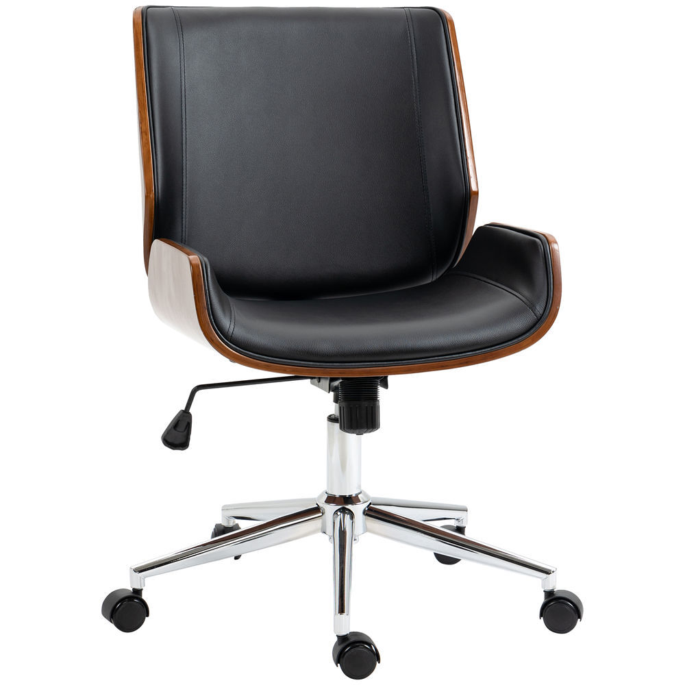 Vinsetto cadeira de escritório operativa giratória de pu com altura ajustável função inclinação e rodas para sala de estar dormitório estúdio carga máxima 120kg 51x65,5x82-92cm noir