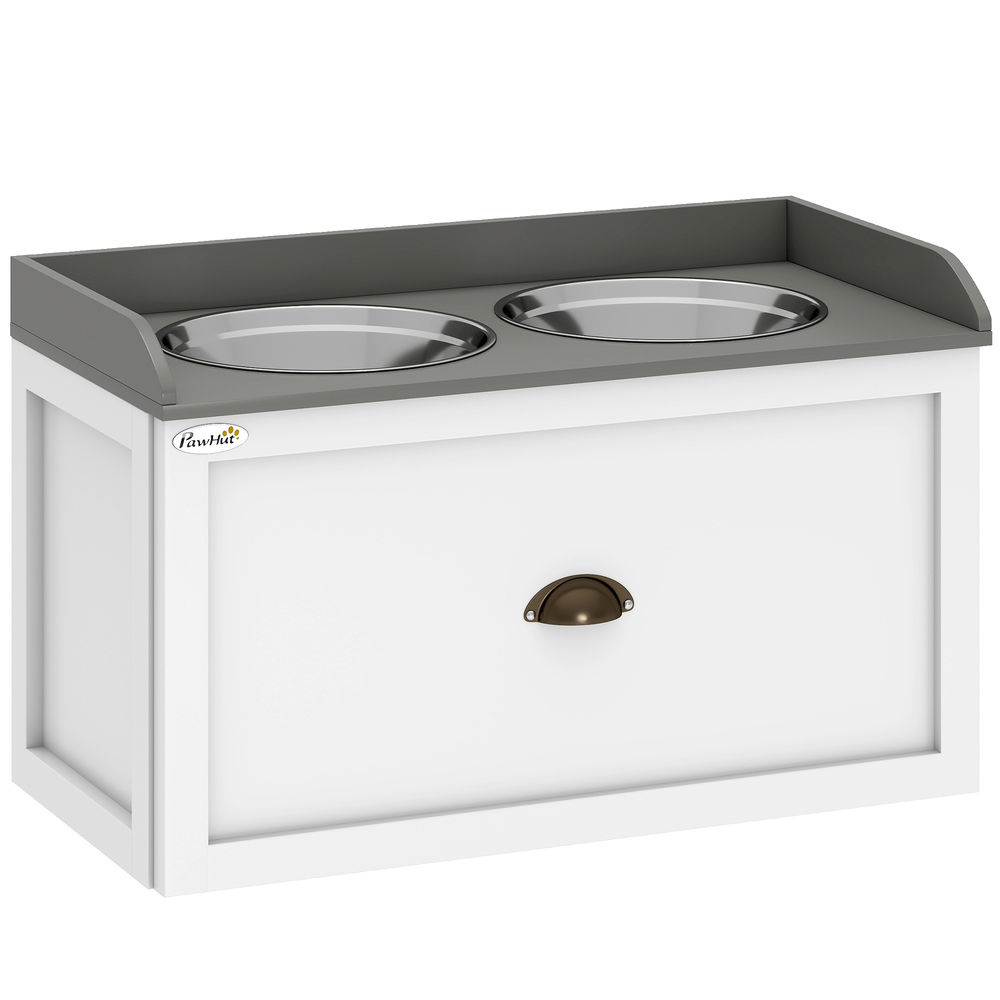 Comedouro Elevado MDF e Aço Inoxidável PawHut