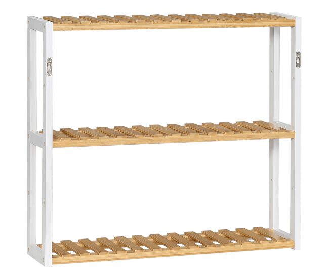 Homcom prateleira de parede de bambu prateleira de parede de 3 níveis prateleira flutuante para sala de estar quarto cozinha casa de banho 60x15x54