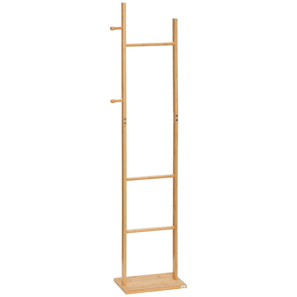 Homcom cabide de pé de bambu cabide de pé para roupas com 2 ganchos e 3 barras suspensas para entrada corredor dormitório estilo moderno 36x24x168cm