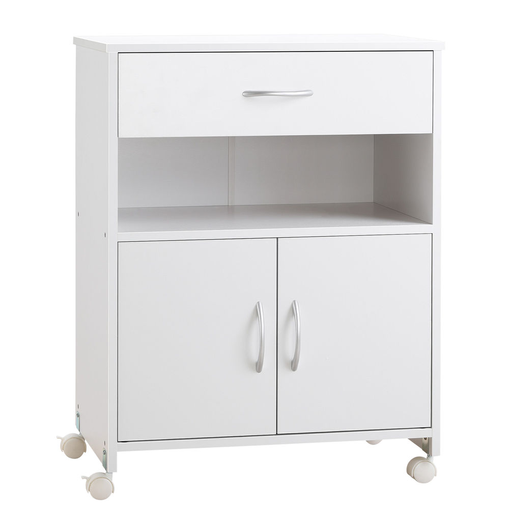 Vinsetto armário para impressora móvel para impressora com rodas gaveta 2 portas e compartimento aberto para sala de estar escritório estúdio 60x39x80cm blanc