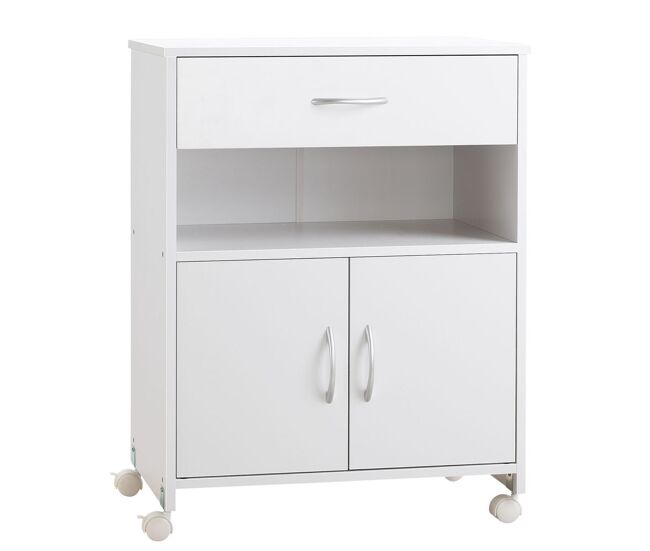 Vinsetto armário para impressora móvel para impressora com rodas gaveta 2 portas e compartimento aberto para sala de estar escritório estúdio 60x39x80cm blanc