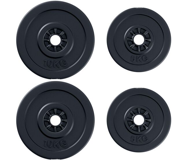 Homcom conjunto de 4 discos de peso de 5 kg e 10 kg com orifício de ø25 mm para treinamento de força levantamento de peso preto