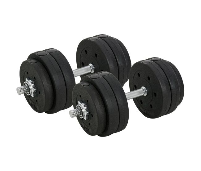 Homcom conjunto de halteres ajustáveis 30kg com barra de conexão de aço e discos desmontáveis conjunto de pesos para treinamento em casa academia