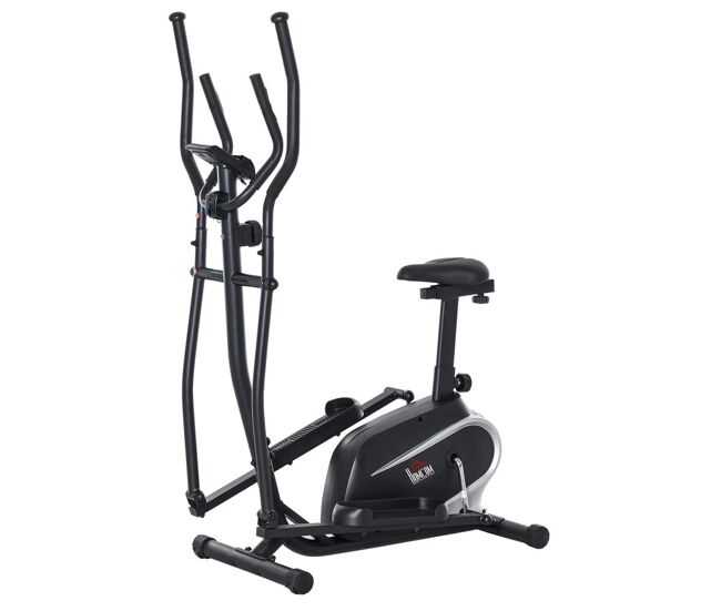 Homcom bicicleta elíptica de fitness com resistência magnética ajustável tela lcd sela ajustável monitor de frequência cardíaca e volante 3 kg 103x62x151 cm noir