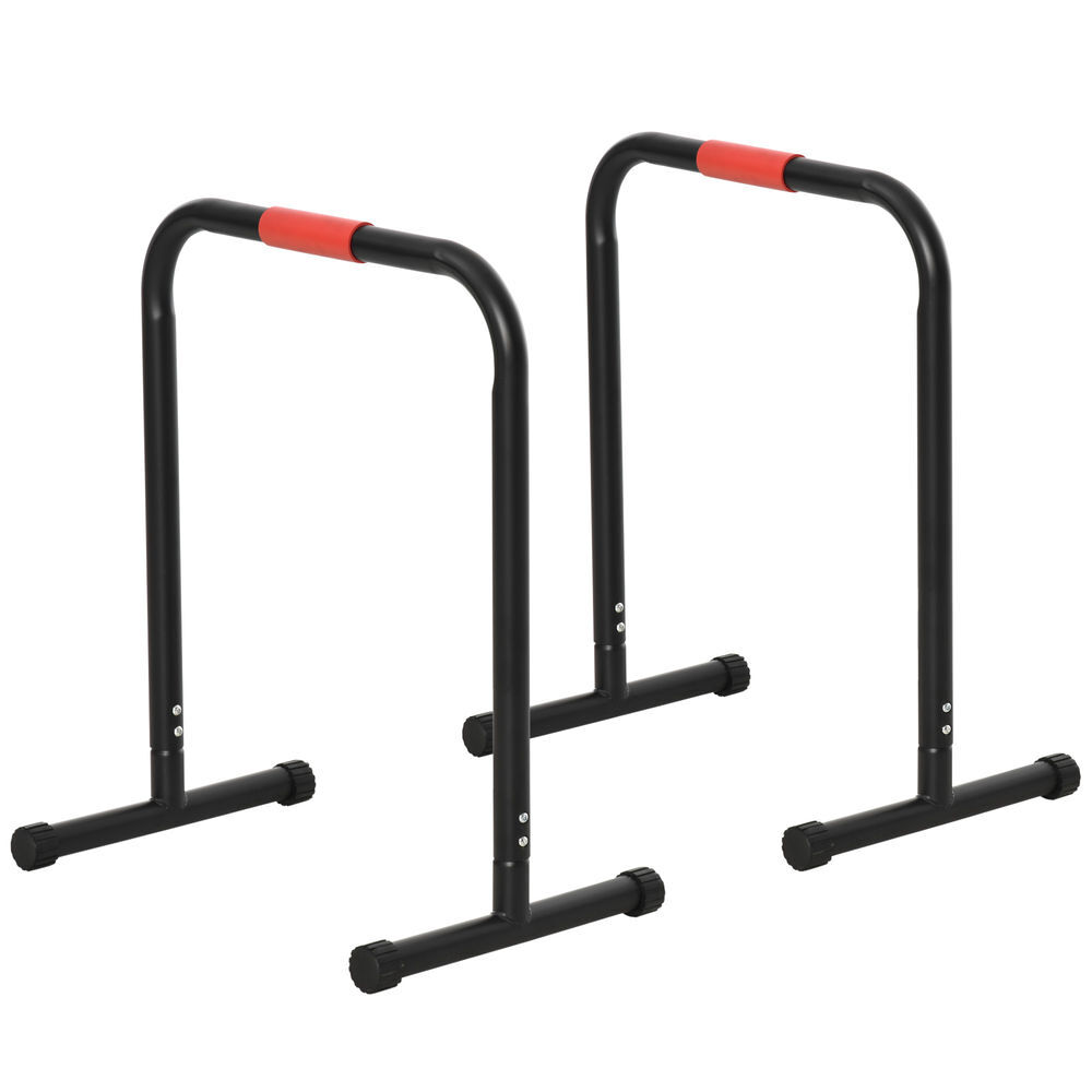 Homcom suporte de treino de barras paralelas com alça extra larga para flexões inclinadas para construção muscular. calistênicos. 63x41x73 cm preto