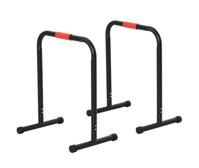 Homcom suporte de treino de barras paralelas com alça extra larga para flexões inclinadas para construção muscular. calistênicos. 63x41x73 cm preto