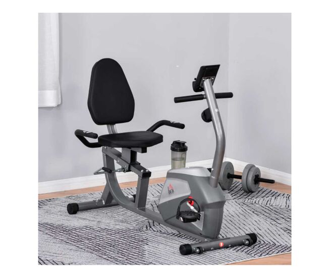 Homcom bicicleta estática com encosto, 8 níveis de resistência magnética, bicicleta de exercício para casa, com volante, assento ajustável, monitor