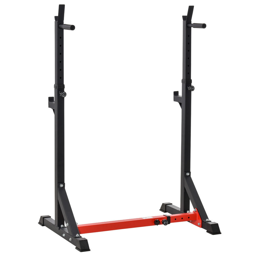 Homcom suporte ajustável para barras de peso suporte multifuncional para exercício em casa escritório carga 150kg altura ajustável 121-171cm noir e rouge
