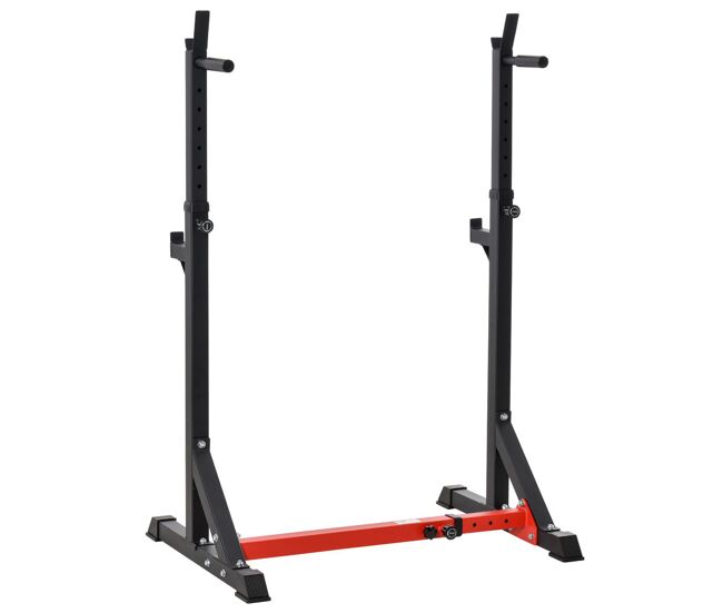 Homcom suporte ajustável para barras de peso suporte multifuncional para exercício em casa escritório carga 150kg altura ajustável 121-171cm noir e rouge