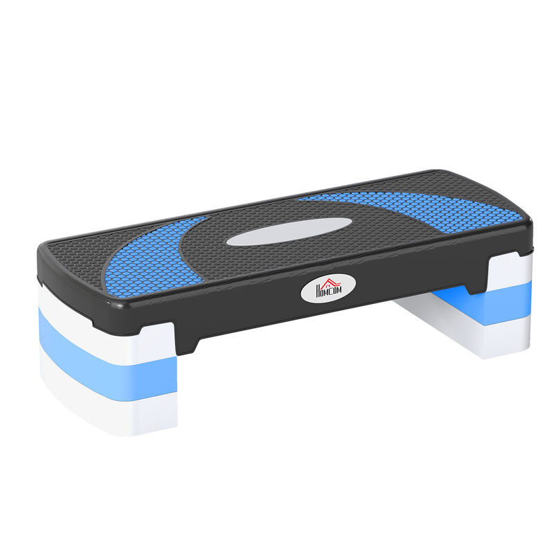 Homcom step para exercício aeróbico plataforma step com altura ajustável em 3 níveis com carga máxima 150kg para exercício em academia casa 80x31x10-20cm bleu