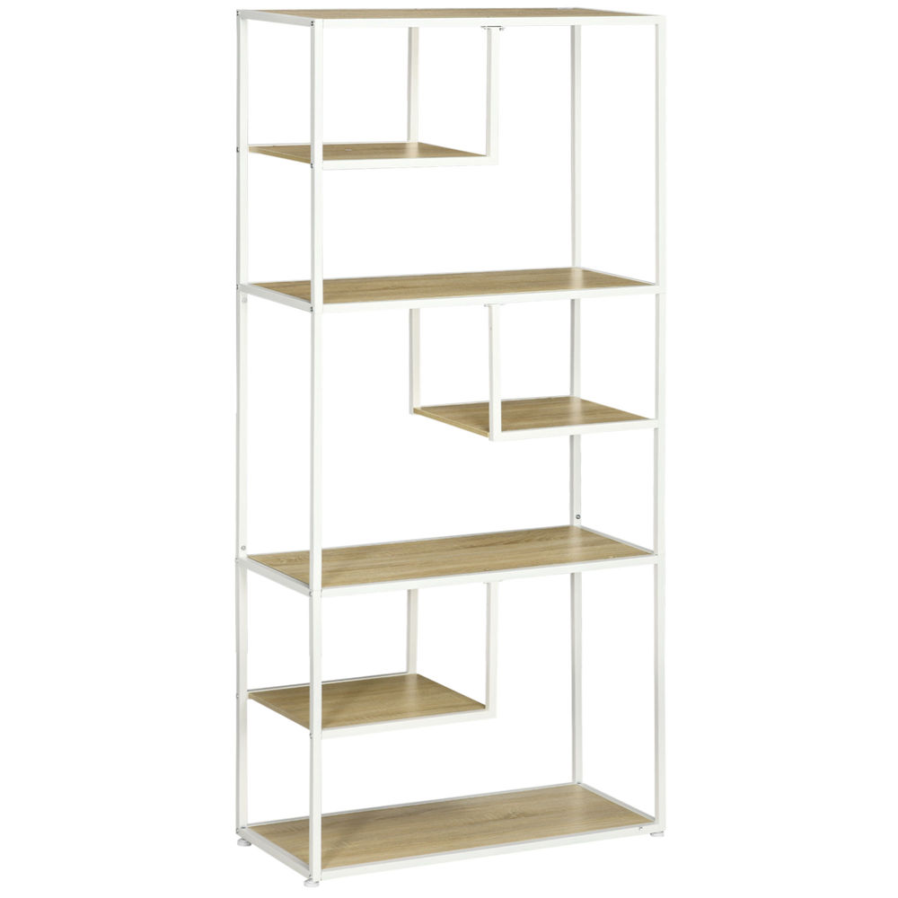 Homcom estante de armazenamento estante para livros com estrutura de aço para escritório sala de estar estúdio 83x34x180cm carvalho e branco