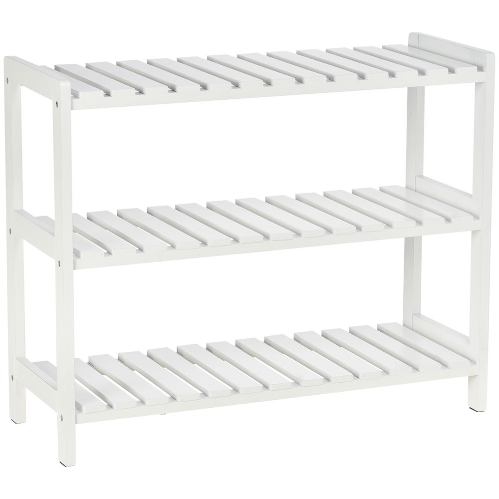 Homcom sapateira de madeira estante para sapatos de 3 níveis para até 9 pares de sapatos para entrada corredor dormitório 70x26x57,5cm branco