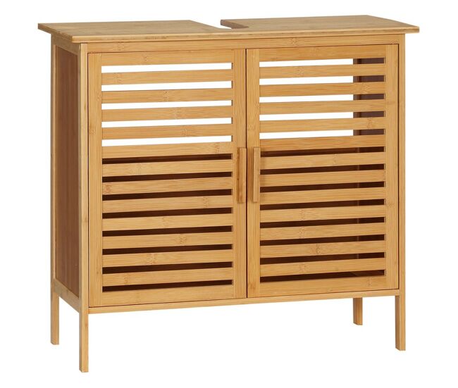 Kleankin móvel para lavatório pousar de bambu com 2 portas armário casa de banho de chão 66x29x61,5cm madeira