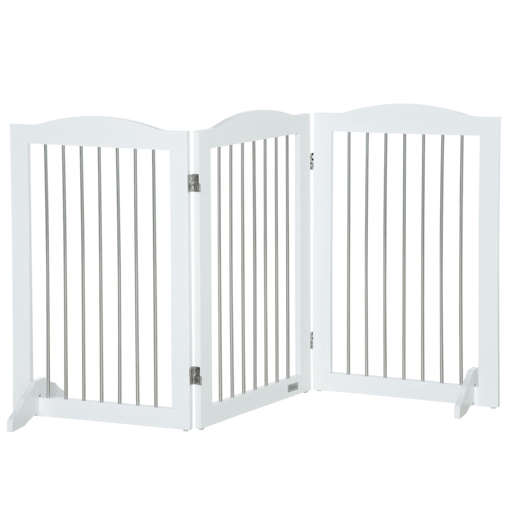 Pawhut barreira de segurança para cães barreira de segurança para escadas e portas 154x30x80cm barreira de segurança dobrável com suporte de pé para