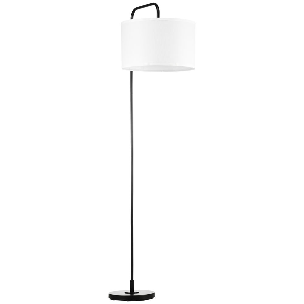 Homcom candeeiro de pé moderno lâmpada e27 máx. 40w com ecrã de linho estrutura de aço e interruptor de pé candeeiro de leitura para sala de estar