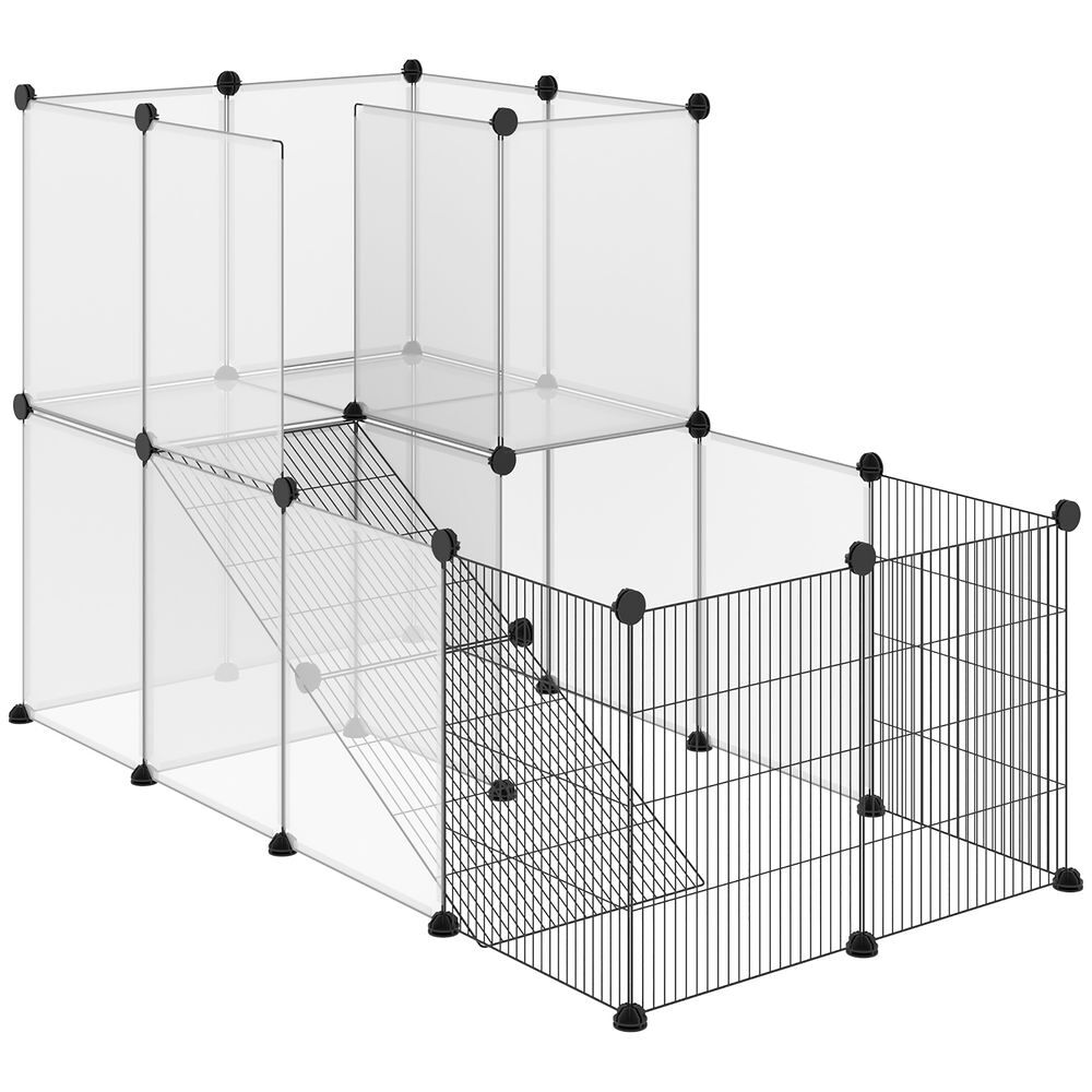 Pawhut recinto para animais de estimação pequenos diy com 21 painéis de resina e 6 painéis de arame recinto modular de plástico para hamsters cobaias