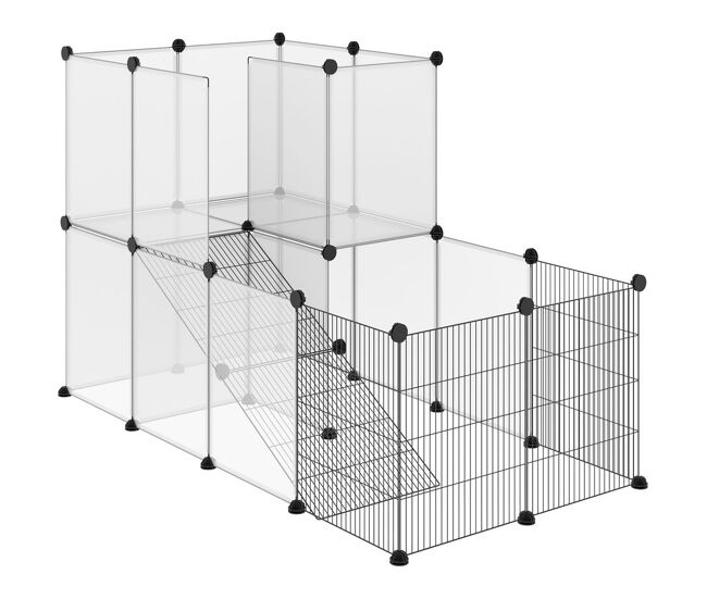 Pawhut recinto para animais de estimação pequenos diy com 21 painéis de resina e 6 painéis de arame recinto modular de plástico para hamsters cobaias