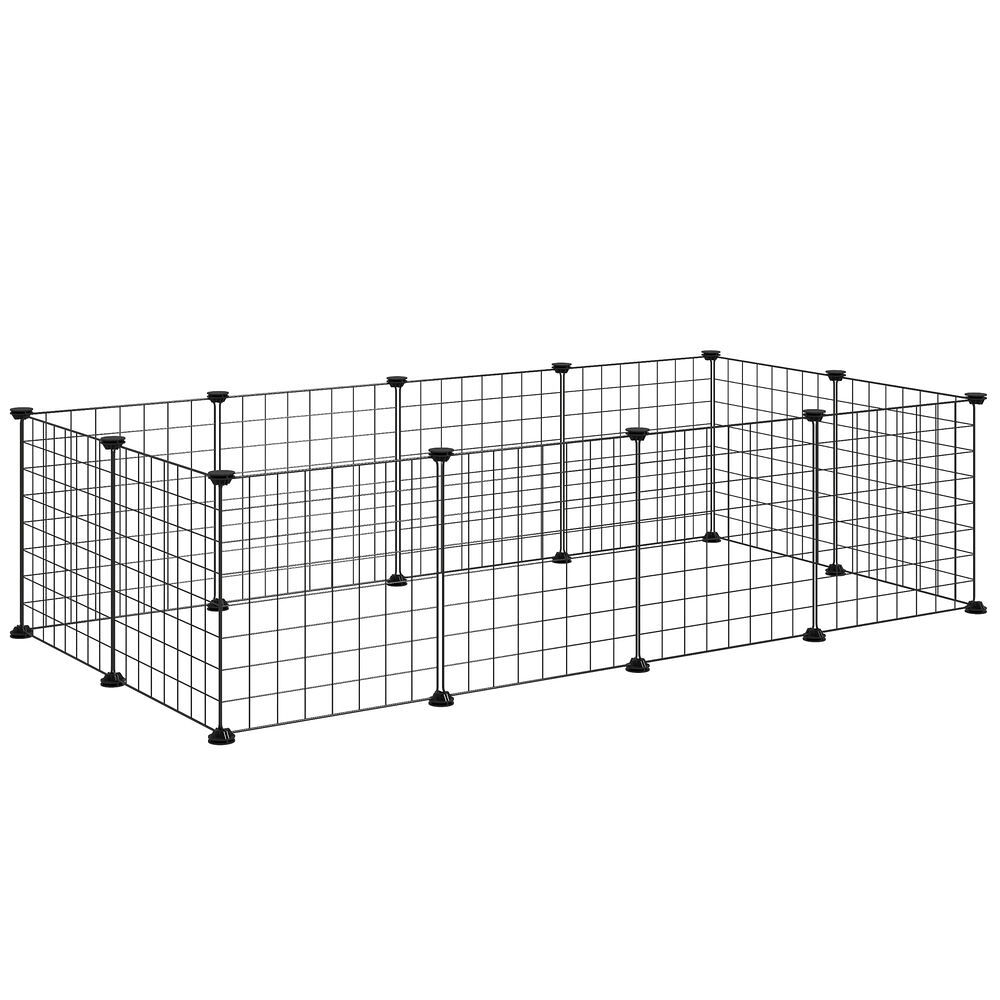 Pawhut recinto de metal para animais de estimação recinto metálico com 12 painéis para pequenos animais desmontável diy 106x73x36 cm preto