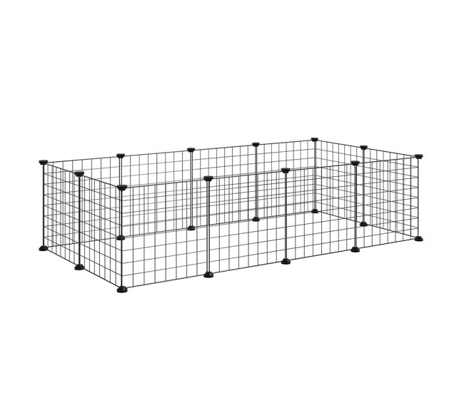 Pawhut recinto de metal para animais de estimação recinto metálico com 12 painéis para pequenos animais desmontável diy 106x73x36 cm preto