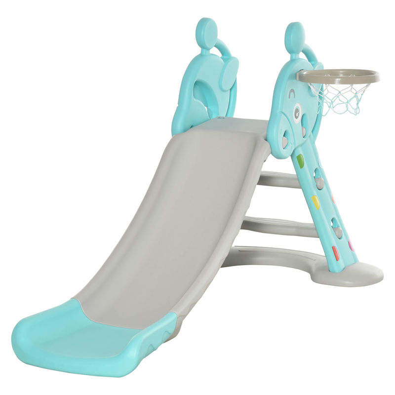 Homcom escorrega infantil dobrável com cesta de basquetebol para crianças acima de 18 meses modelo girafa para interiores e exteriores 140x87x75cm