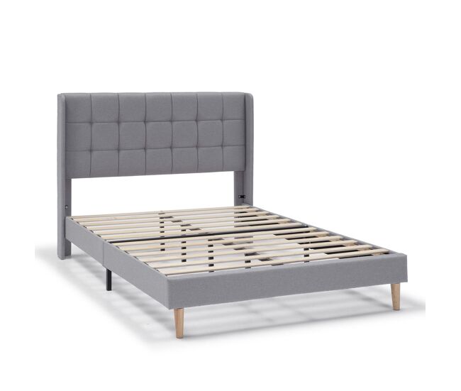 Estrutura de cama estofada esther 90x190 cm, cinzento claro