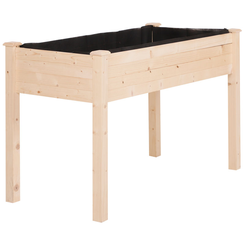 Outsunny horta elevada de madeira 122,5x56,5x76cm mesa de cultivo com tecido não tecido e 4 orifícios de drenagem para cultivo de plantas e flores