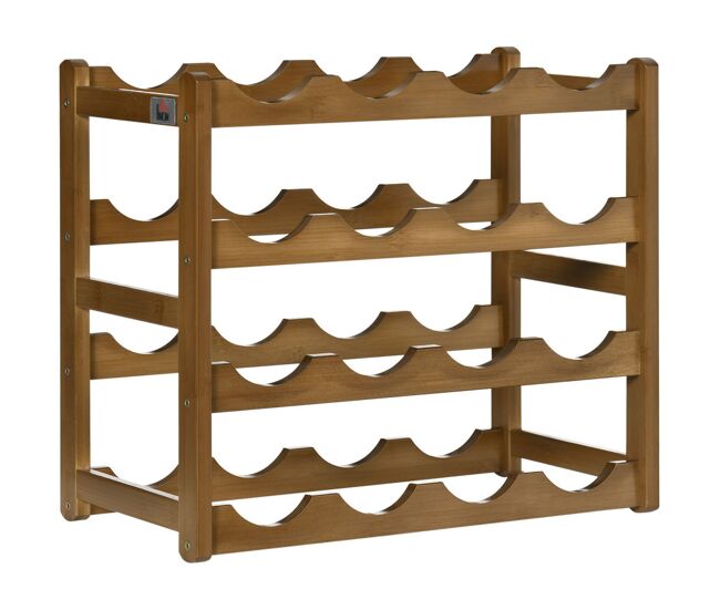 Homcom suporte para 16 garrafas de bambu prateleira para garrafas de vinho de 4 níveis para cozinha sala de jantar bar carga máxima 75kg 43x23,5x38cm