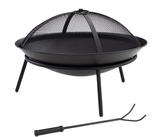 Outsunny braseiro de exterior braseiro de metal com tampa protetora de faíscas e atiçador para varanda campismo ar livre ø47x33 cm noir