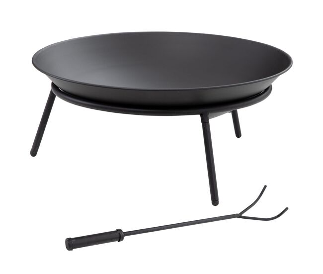 Outsunny braseiro de exterior braseiro de metal com atiçador para varanda campismo ar livre ø47x21 cm noir