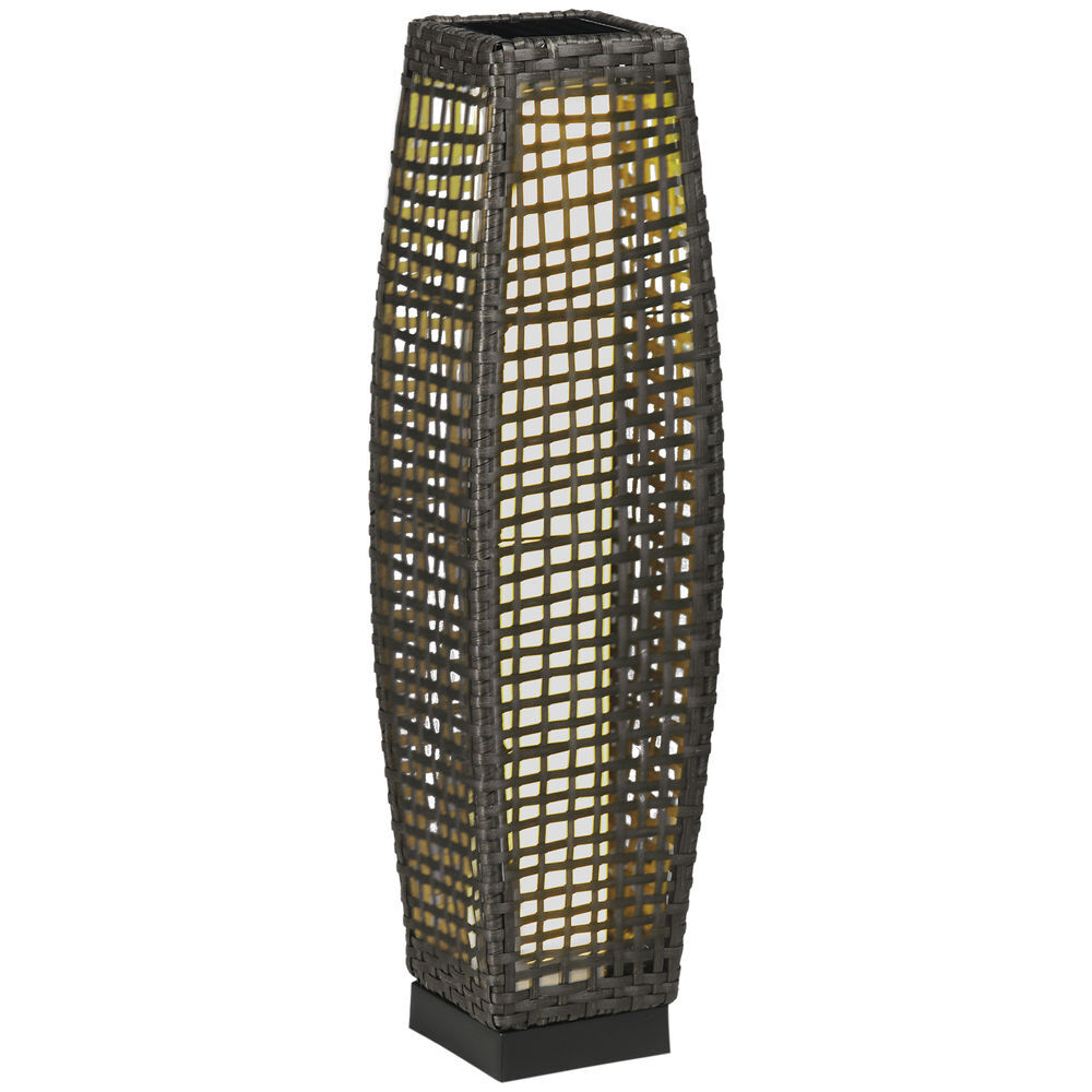 Outsunny candeeiro de jardim de vime sintético candeeiro solar de exterior com luzes led ligar/desligar automático para varanda pátio 21x21x78cm cinza