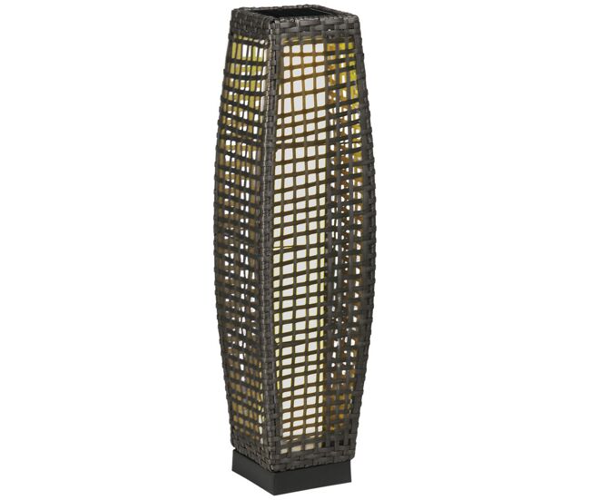 Outsunny candeeiro de jardim de vime sintético candeeiro solar de exterior com luzes led ligar/desligar automático para varanda pátio 21x21x78cm cinza
