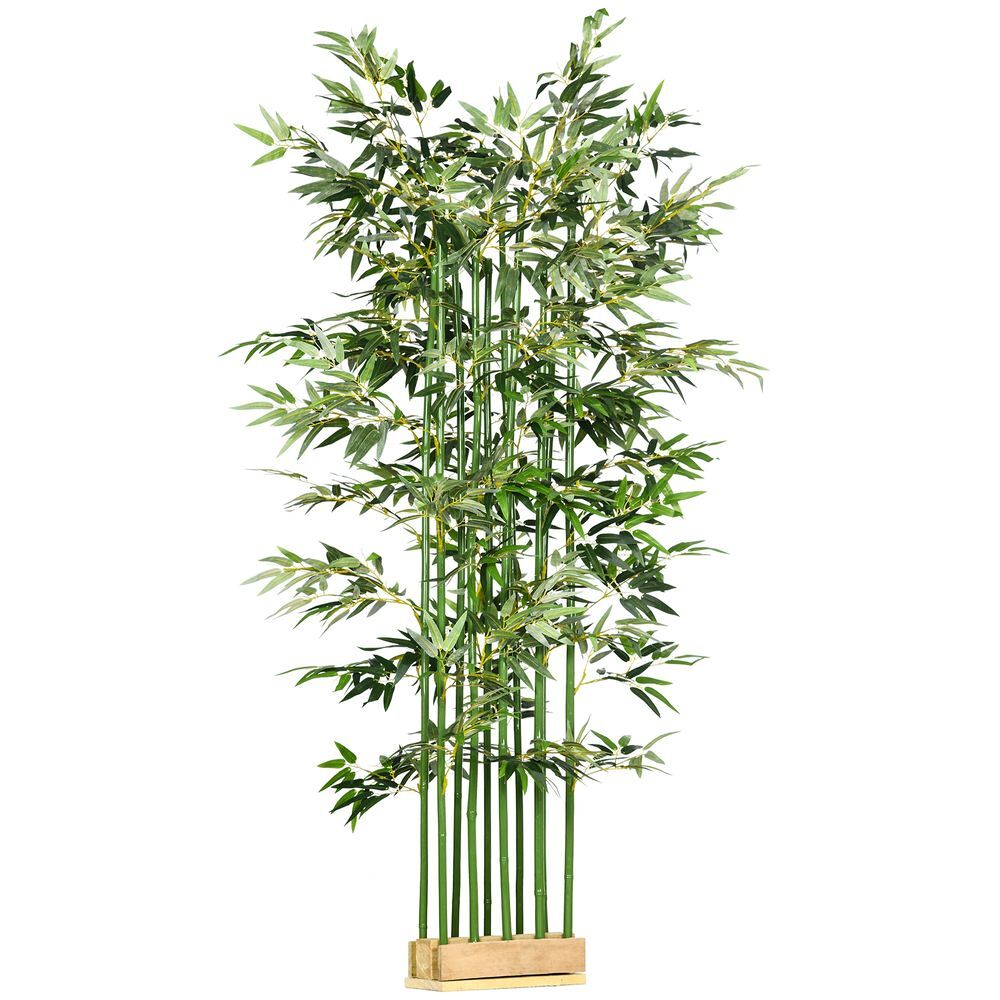 Homcom planta artificial em vaso de madeira de pinho 180cm bambu artificial com 1640 folhas realistas decoração para interior e exterior 35x10x180 cm verde