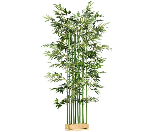 Homcom planta artificial em vaso de madeira de pinho 180cm bambu artificial com 1640 folhas realistas decoração para interior e exterior 35x10x180 cm verde