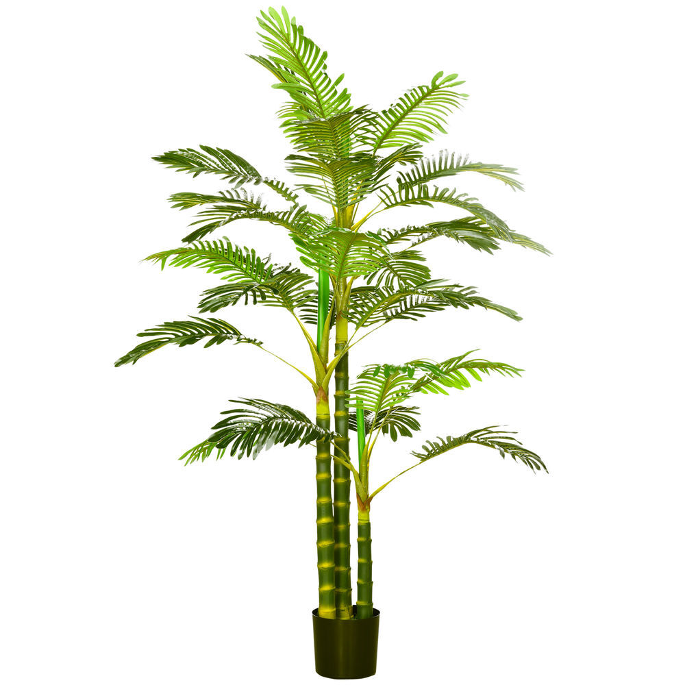 Homcom planta artificial palmeira areca grande 190 cm com vaso e 30 folhas decoração para interior e exterior sala de estar escritório ø19,5x190 cm